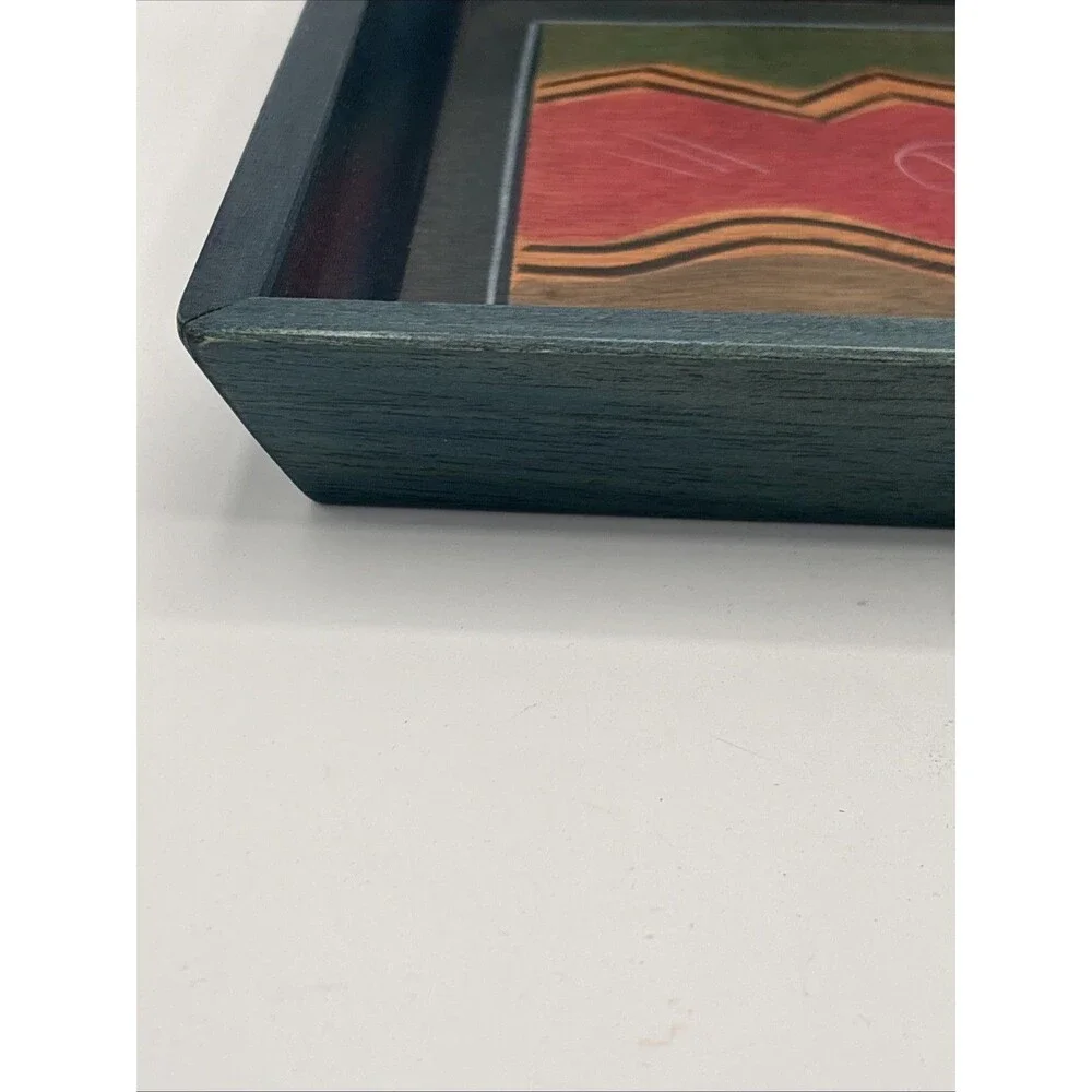 Reut Shahar Kakadu Wood Rustic Painted  TRAY Folk Art 10.25 X 10.25 X 1.75”